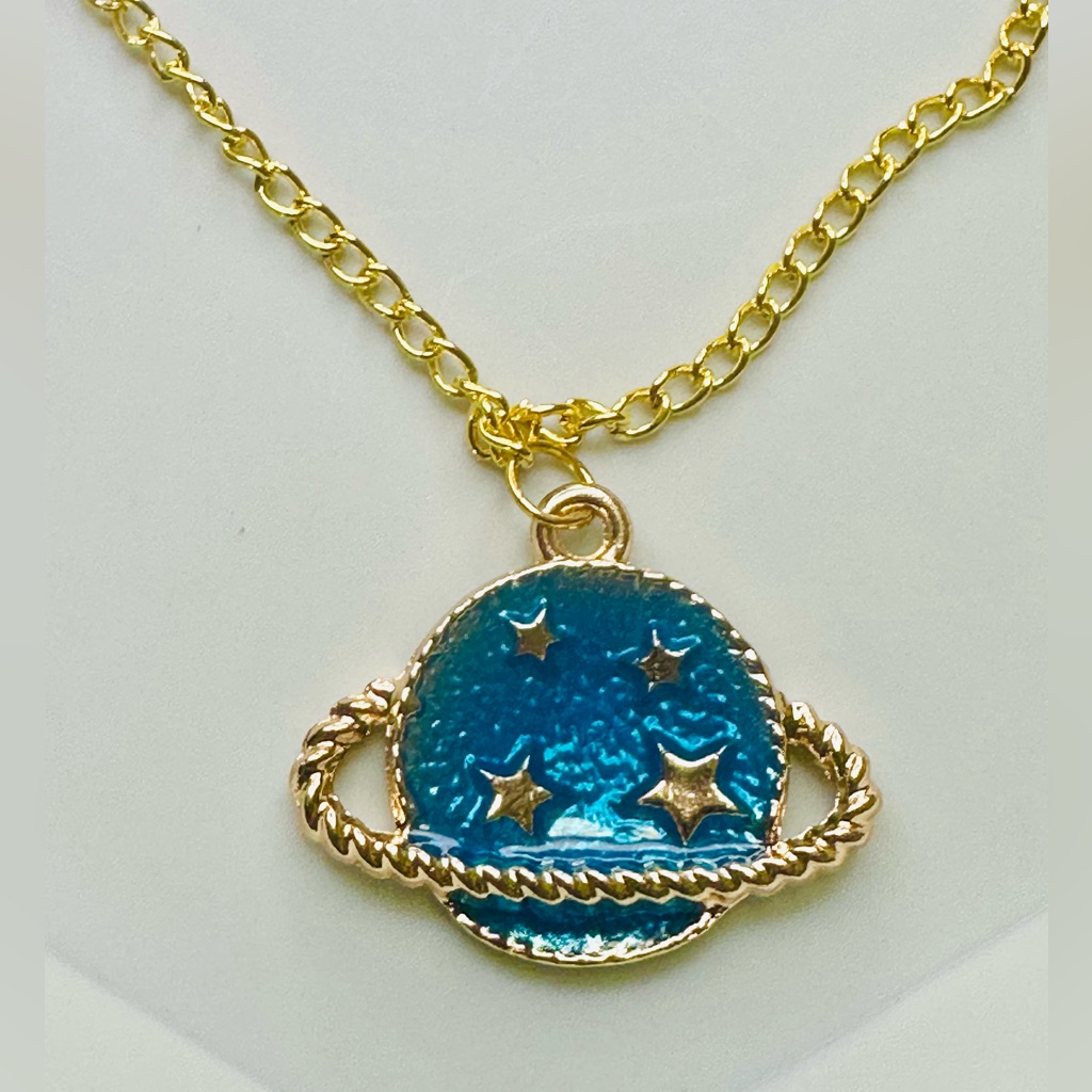 Gold Saturn Pendant Chain Necklace